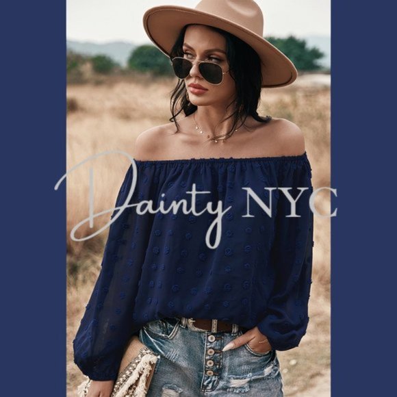 Boho Off Shoulder Loose Bubble Sleeve Top Gypsy - Picture 2 of 7